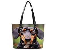 Dachshund Weiner Pet Dogs Tote Bag Large Soft Leather Purse with Zipper Lightweight Ladies Shoulder Handbag