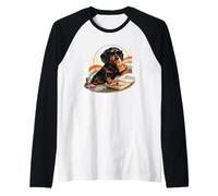 Dachshund Wiener Dog Sunglasses Eating Pizza Vintage Raglan Baseball Tee