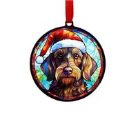 Dachshund Wirehaired Suncatcher Decoration Santa Hat Christmas