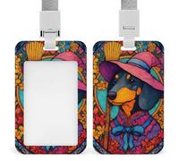 Dachshund Witch Costume with Broom ID Badge Holder Retractable Clip Card Holder Card Protector Name Badge Name Tag for Work Office Doctor Nurse