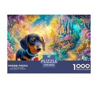 Dachshund with A Flower in A Magical, Colorful Forest 1000 Piece Jigsaw Puzzle Fantasy Cute Pet - Recycled Cardboard, Challenging Puzzle for Adults 38x26cm/1000pcs