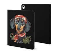 Dachshund with Headband Printed Tablet Cases Compatible with iPad Series Pencil Holder Slim Trifold Stand Protective Cover