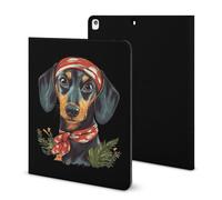 Dachshund with Headband Printed Tablet Cases Compatible with iPad Series Pencil Holder Slim Trifold Stand Protective Cover