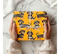 Dachshund Wrapping Paper Sheet - Cute Sausage Dog Gift Wrap for Birthday, Christmas or Pet Lover Gifts - Wiener Dog Design - W67 (Orange, Large - 58 x 85cm / 22.8" x 33.4" inches)