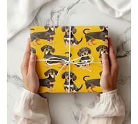 Dachshund Wrapping Paper Sheet - Cute Sausage Dog Gift Wrap for Birthday, Christmas or Pet Lover Gifts - Wiener Dog Design - W67 (Mustard, Small Sheet - 30 x 40cm/ 11.8" x 15.7" inches)