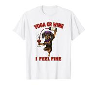 Dachshund Yoga or Wine I Feel Fine - DIGOR Funny Value Graphic T-Shirt, Men, White, L