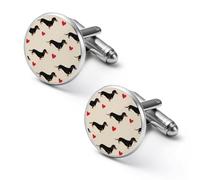 Dachshunds Dogs Love Hearts Round Cufflinks for Men Classic Cuff Links Jewellery for Wedding Business Party