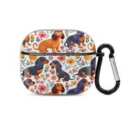 Dachshunds Flowers Bluetooth Headset Cover Hard Shell Earbuds Case Protective Cover Compatible with Airpods 3