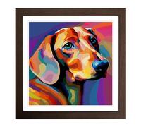 Dachsund Abstract Art No.3 Framed Print | 18x18 Inch Walnut Framed Wall Art | Ready to Hang | Abstract Fantasy Picture | Living Room Bedroom Lounge Office