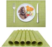 DACHUI Placemat, Crossweave Woven Vinyl Non-Slip Insulation Placemat Washable Table Mats Set of 6 (6pc, Green)