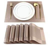 DACHUI Placemats, Placemat Set of 6 Washable PVC Table Mats Woven Vinyl Placemats(6pcs placemats, Champagne)