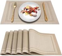 DACHUI Placemats Set of 4, Linen Look Woven Place Mats, Water Resistant, Heat Resistant, Washable, Durable Table Mats (Beige)