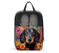Dachund Dog Colorful Flowers Retro Shoe Bag for Travel Daily Use Anti-dust Storage Carrier Golf Shoe Pouch