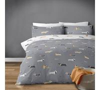 Dachys Grey and white dachshund sausage dog design polycotton duvet set. Double bed