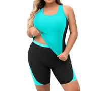 Daci Women's Plus Size Tankini Swimsuit - Two Piece Rash Guard with Capris Shorts and Athletic Racerback Bathing Suit, Aqua, 18 Plus
