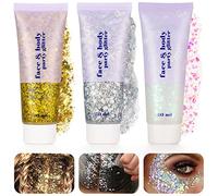 Dacitiery 3Pcs Body Glitter Gel, 50 ml Mermaid Sequins Sparkling Liquid Eyeshadow Sequins Glitter for Face Body Eye Hair Nail DIY Art Festival Party Makeup Decoration