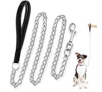Dacitiery Metal Dog Chain Leash - Chew Proof 4FT/1.2M Heavy Duty Anti-Bite Lead With Nylon Soft Padded Handle for Small Medium Large Dogs (3