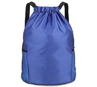 Dacitiery PE Bag Drawstring Gym Bag Black Sports Bag Drawstring With Outside Zipper Sack Bring Two Side Pockets,Large Backpack(Large Blue)