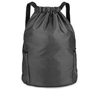 Dacitiery PE Bag Drawstring Gym Bag Sports Bag Drawstring With Outside Zipper Sack Bring Two Side Pockets,Large Backpack (Black)