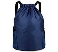 Dacitiery PE Bag Drawstring Gym Bag Sports Bag Drawstring With Outside Zipper Sack Bring Two Side Pockets,Large Backpack (Navy)