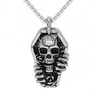 DACKLOONG Punk Retro Coffin Skull Pendant Necklace Gothic Skeleton Memento Mori Jewelry for Men