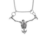 DACKLOONG Punk Rock Suffering Skull Pendant Necklace, Gothic Skeleton Head Jewelry for Men Women, Retro Memento Mori Streetwear Accessory