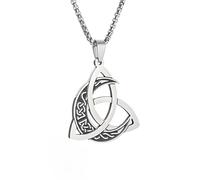 DACKLOONG Stainless Steel Viking Triangle Knot Moon Phase Necklace for Men Women Valknut Jewelry Nordic Pagan Amulet Geometric Moon Cycle Pendant Accessory with White Gift Box