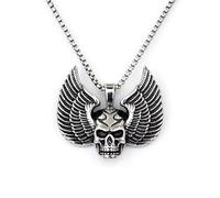 DACKLOONG Vintage Winged Skull Pendant Necklace Gothic Angel Wing Skeleton Amulet for Men