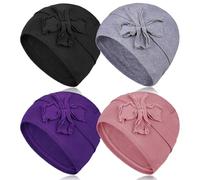 DACKRITO 4 Pieces Cotton Chemo Turbans Headwear Beanie for Women, Chemo Caps with Floral for Cancer Patient Hair Loss, Group-2, One Size