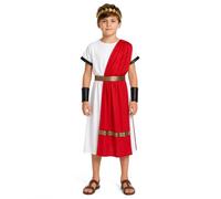 Dacnod 4 Pcs Toga Costume Kids Greek Roman Robe Headband Belt Set Cosplay | Lightweight polyester fabric, gold leaf headwear, red drape, black wrist cuffs, themed parties, unisex, stage, halloween