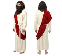Dacnod 5 Pcs Jesus Costume Adult Men Bible Shepherd Robe Wig Beard Shawl Crucifix Belt Outfit Set Halloween Christmas Cosplay