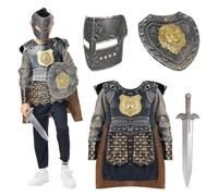 Dacnod 7-Piece Knight Costume Boys Children Armor Set with Mask Cosplay | Polyester fabric, shield, dummy sword, cape, role play, carnival, theme party, comfortable, detailed, robust, strong
