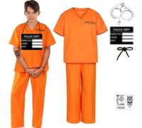 Dacnod Kids Prisoner Costume Orange Convict Inmate Prison Jumpsuit for Boy