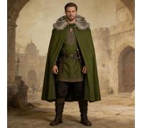 Dacnod Medieval Viking Cloak Medieval Viking Fur Cape Costume Mens Renaissance King Robe with Furs Halloween Cosplay Costume