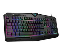 Dacoity Gaming Keyboard, Full Size RGB Backlit Quiet Computer Keyboard, Wrist Rest, Silent Keys, Multimedia Keys, Anti-ghosting, Waterproof Light Up USB Wired Keyboard for PC Mac Xbox Gamer Office