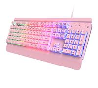 Dacoity Pink Gaming Keyboard, 104 Keys, All-Metal Panel, Rainbow LED Backlight, Quiet Creamy Keyboard, Palm Rest, PBT Keycap, Anti-Ghosting Keys, Illuminated USB-T