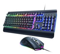 Dacoity Wired Gaming Keyboard and Mouse Combo - All-Metal Panel, Rainbow LED Backlit Keyboard with Wrist Rest, 6D 4200 DPI Programmable Macro Gaming Mouse - for Windows PC Gamers (Black)