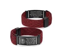 Dacomfy Personalised Medical Alert Bracelet, Custom Engraved Medical ID Wristband, Adjustable Nylon Strap with Magnetic Clasp for Diabetes Allergy Epilepsy, ICE Emergency Bracelet for Men (Red)