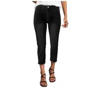 DACONGMING Cropped Jeans for Women UK 3/4 Trousers Pull On Stretch Jeans High Waisted Skinn Hem Washed Straight Leg Capri Pants Denim Cropped Jeans Crop Jeggings Capris