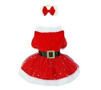 DACONGMING Dog Christmas Costume, Warm Cute Dog Dress, Puppy Skirt, Beautiful Elegant Pet Christmas Costume for Chihuahua, Poodle, French Bulldog and Other Small Dogs (Red #4, XL)