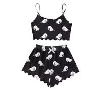 DACONGMING Halloween Soft Flannel Pajamas Sets for Women with Glow in the Dark Print Scary Pajamas Women Autumn and Winter Camisole Pajamas for Women Stay Warm Pajamas Set, The Three Ghosts, S