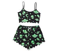 DACONGMING Halloween Soft Flannel Pajamas Sets for Women with Glow in the Dark Print Scary Pajamas Women Autumn and Winter Camisole Pajamas for Women Stay Warm Pajamas Set, Foreign, XL