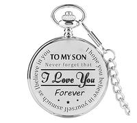 DACONGMING to My Son Quartz Pocket Chain Watch Carved Pocket Watch for My Son I Love You Mom and Dad Birthday Gift Christmas Gift Watch Chain Boys Watch