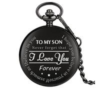 DACONGMING to My Son Quartz Pocket Chain Watch Carved Pocket Watch for My Son I Love You Mom and Dad Birthday Gift Christmas Gift Watch Chain Boys Watch