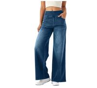 DACONGMING Women's Baggy Jeans Wide Leg High Waisted Slimming Stretch Jeans Y2K Pull on Wide Leg Jeans for Women UK Tummy Control Straight Leg Jeans Denim Pants with 4 Pockets