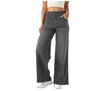 DACONGMING Women's Baggy Jeans Wide Leg High Waisted Slimming Stretch Jeans Y2K Pull on Wide Leg Jeans for Women UK Tummy Control Straight Leg Jeans Denim Pants with 4 Pockets