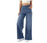 DACONGMING Women's Baggy Jeans Wide Leg High Waisted Slimming Stretch Jeans Y2K Pull on Wide Leg Jeans for Women UK Tummy Control Straight Leg Jeans Denim Pants with 4 Pockets
