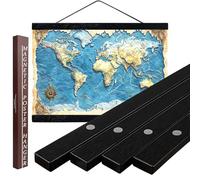 DACRI HOME 34 Inch Magnetic Poster Hanger Frame -Sturdy Teak Wood Poster Frame, Strong Magnets for Quick Hanging Maps, Posters, Picture, Print, Scroll Wall Art 34x22 34x23 34x24 (34", Black)