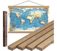 DACRI HOME 62" Magnetic Poster Hanger Frame - Sturdy Teak Wood Poster Frame, Strong Magnets for Safe Hanging Map Picture Print Scroll Wall Art 62x24 62x36 62x42 (62 Inch, Natural Wood)