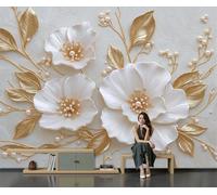 DACRWEKZ 200x140cm Wall Murals, 3D Stereoscopic Relief Style Mural Luxury Flower Leaves Silk Wall Covering Fabric, Large Photo Wallpaper for Living Room Bedroom Kitchen Office Kids Gold